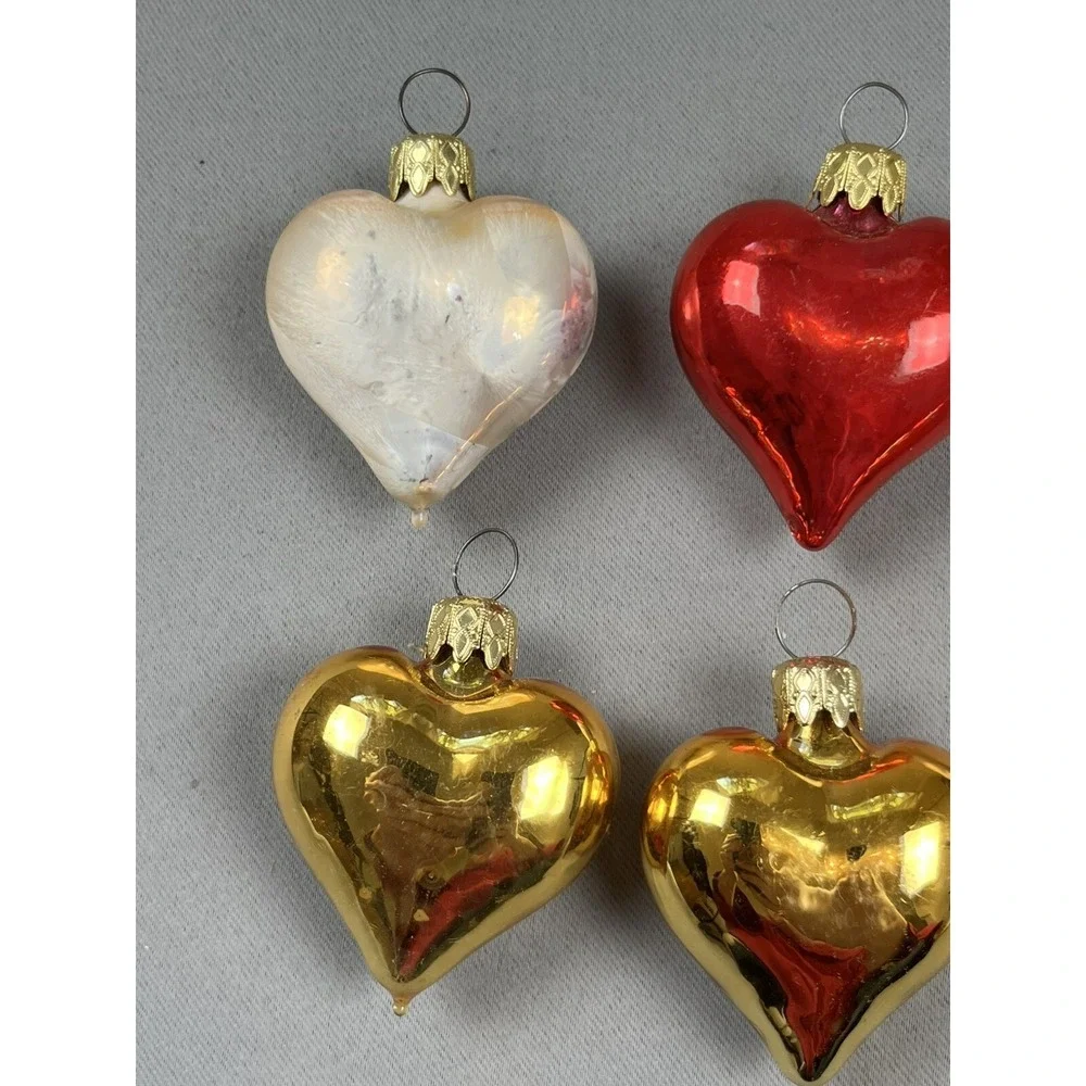 6 Napco Heart Ornaments Valentine's Gold Red‎ White 2.5
